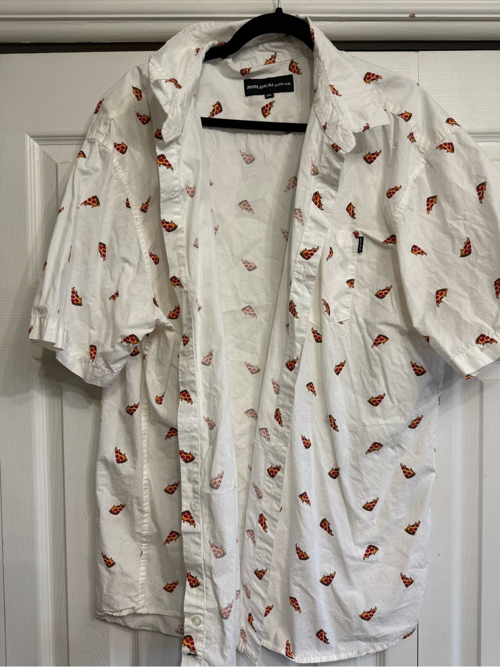 Pizza Print White Short-Sleeve Button-Down Shirt